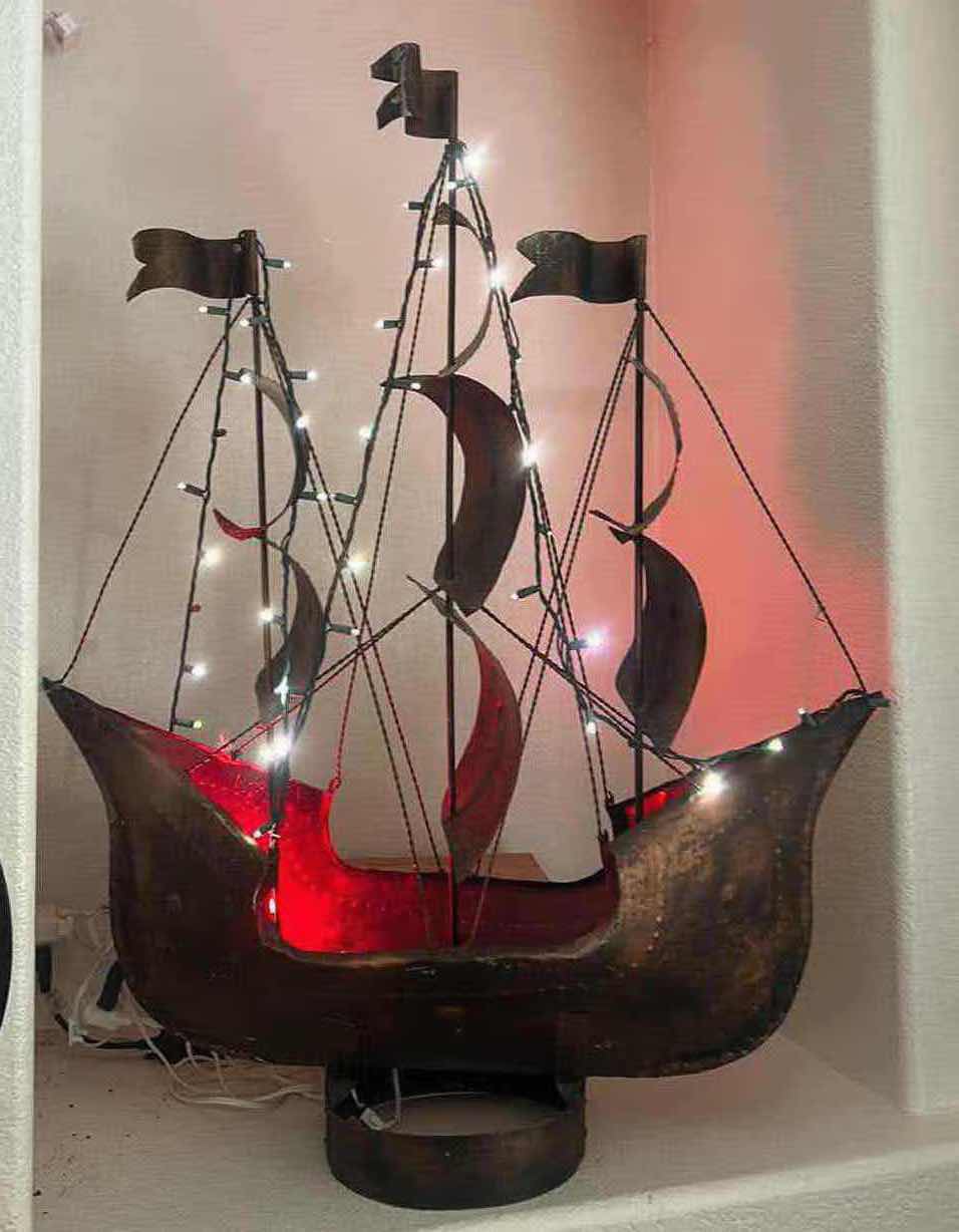 Photo 1 of LARGE TIN CLIPPER SHIP SCULPTURE WITH REMOVABLE LIGHTS 3‘ x 46”