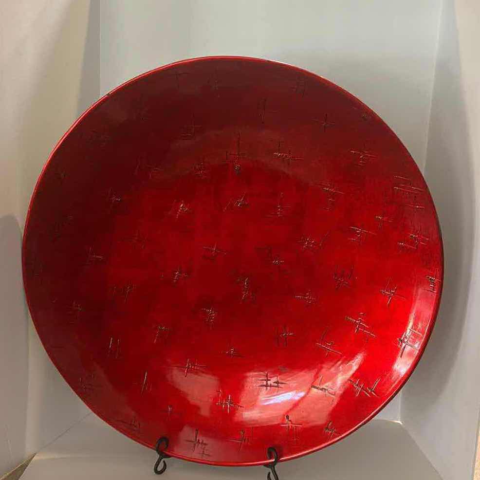 Photo 1 of HOME DECOR - Z GALLERIE LARGE RED PLATE ON STAND 26”