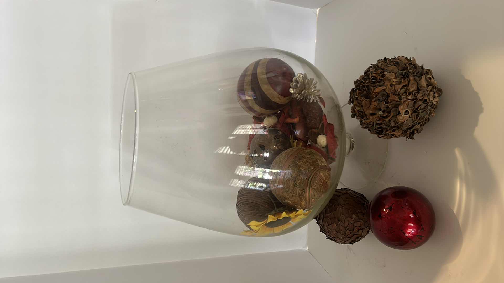 Photo 1 of LARGE GLASS VASE WITH DECORATIVE BALLS 14” x 19”