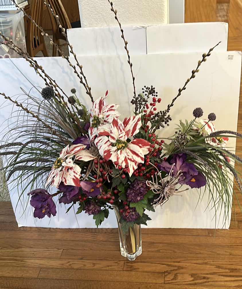 Photo 1 of FAUX FLORAL IN CRYSTAL VASE H42”