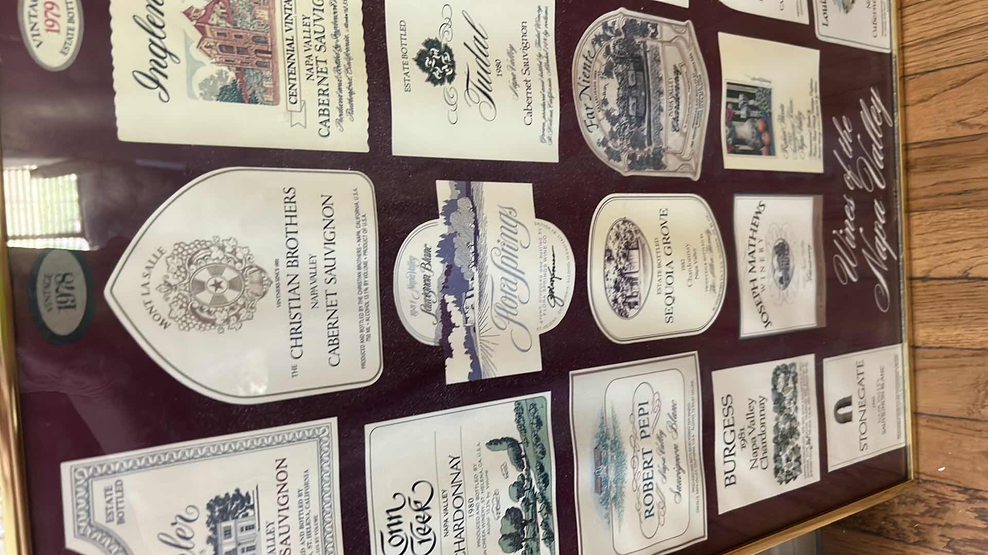 Photo 1 of FRAMED "WINES OF THE NAPA VALLEY" WINE LABELS ARTWORK 19” x 26”