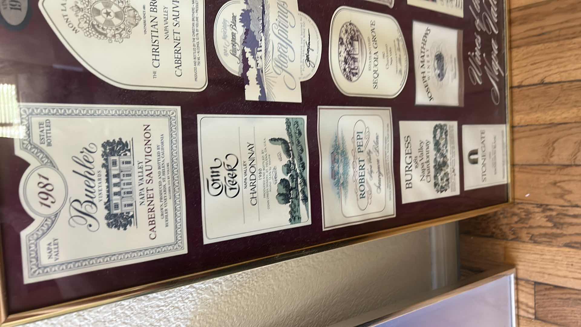 Photo 1 of FRAMED "WINES OF THE NAPA VALLEY" WINE LABELS ARTWORK 19” x 26”
