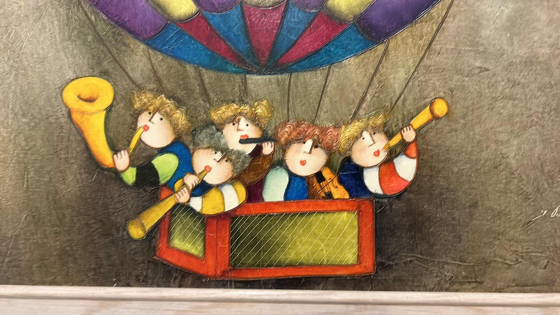 Photo 1 of FRAMED "CHILDREN IN HOT AIR BALLOON" ARTWORK 29” x 24 1/2”