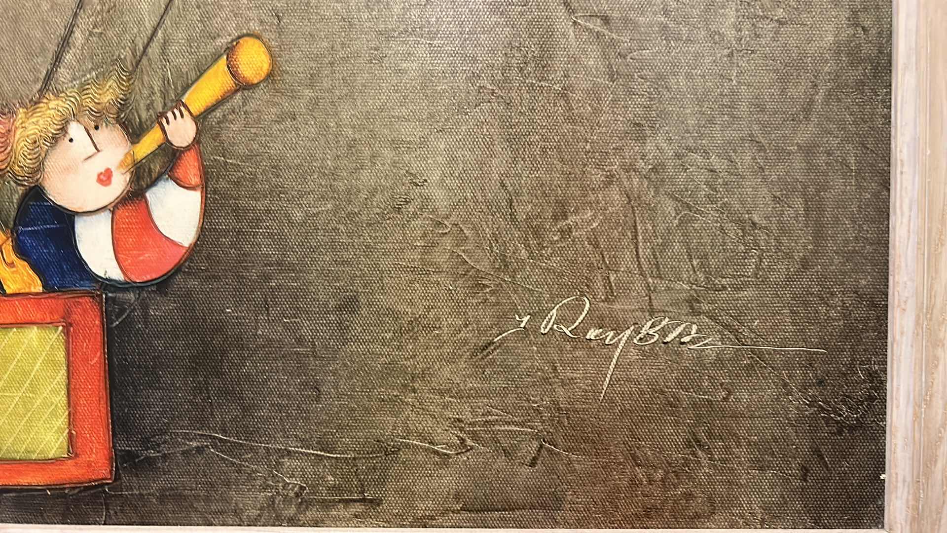 Photo 1 of FRAMED "CHILDREN IN HOT AIR BALLOON" ARTWORK 29” x 24 1/2”