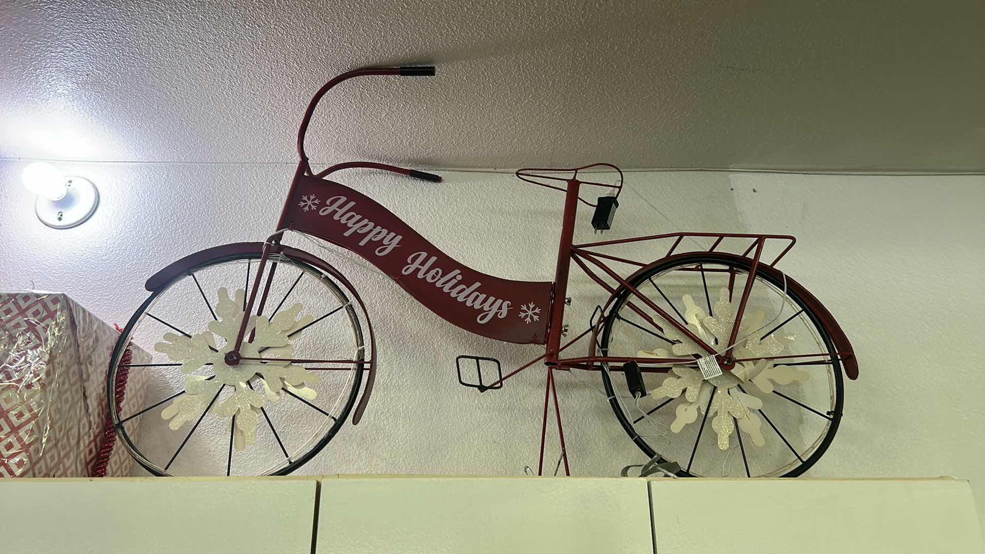 Photo 1 of 4’ x 28” HAPPY HOLIDAYS METAL BIKE LIGHTS UP