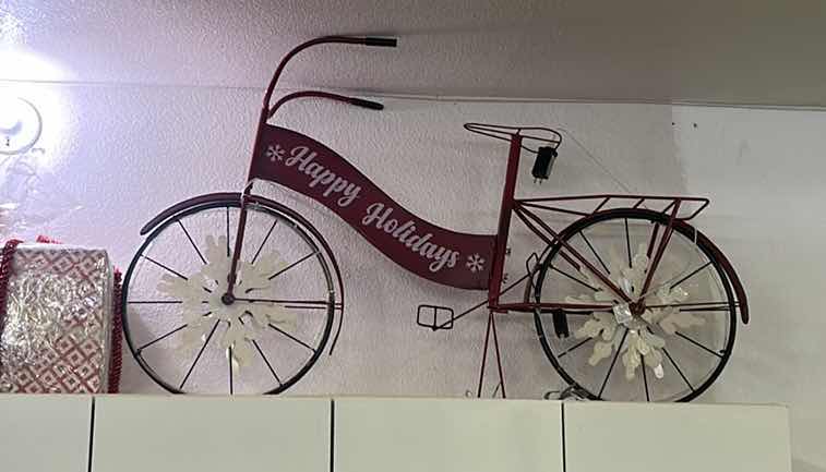 Photo 1 of 4’ x 28” HAPPY HOLIDAYS METAL BIKE LIGHTS UP