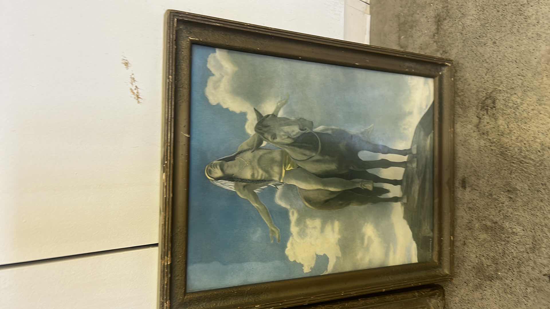 Photo 1 of 2 FRAMED VINTAGE “ NATIVE AMERICAN AND COYOTE” ARTWORK 18” x 14 1/2”