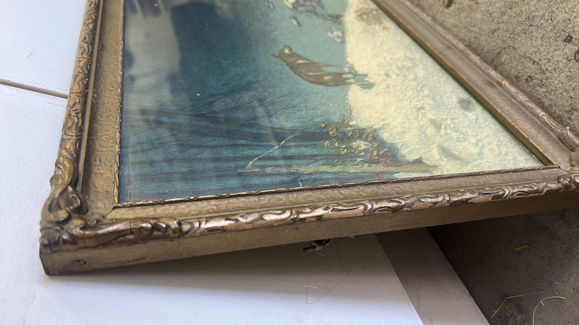 Photo 1 of 2 FRAMED VINTAGE “ NATIVE AMERICAN AND COYOTE” ARTWORK 18” x 14 1/2”