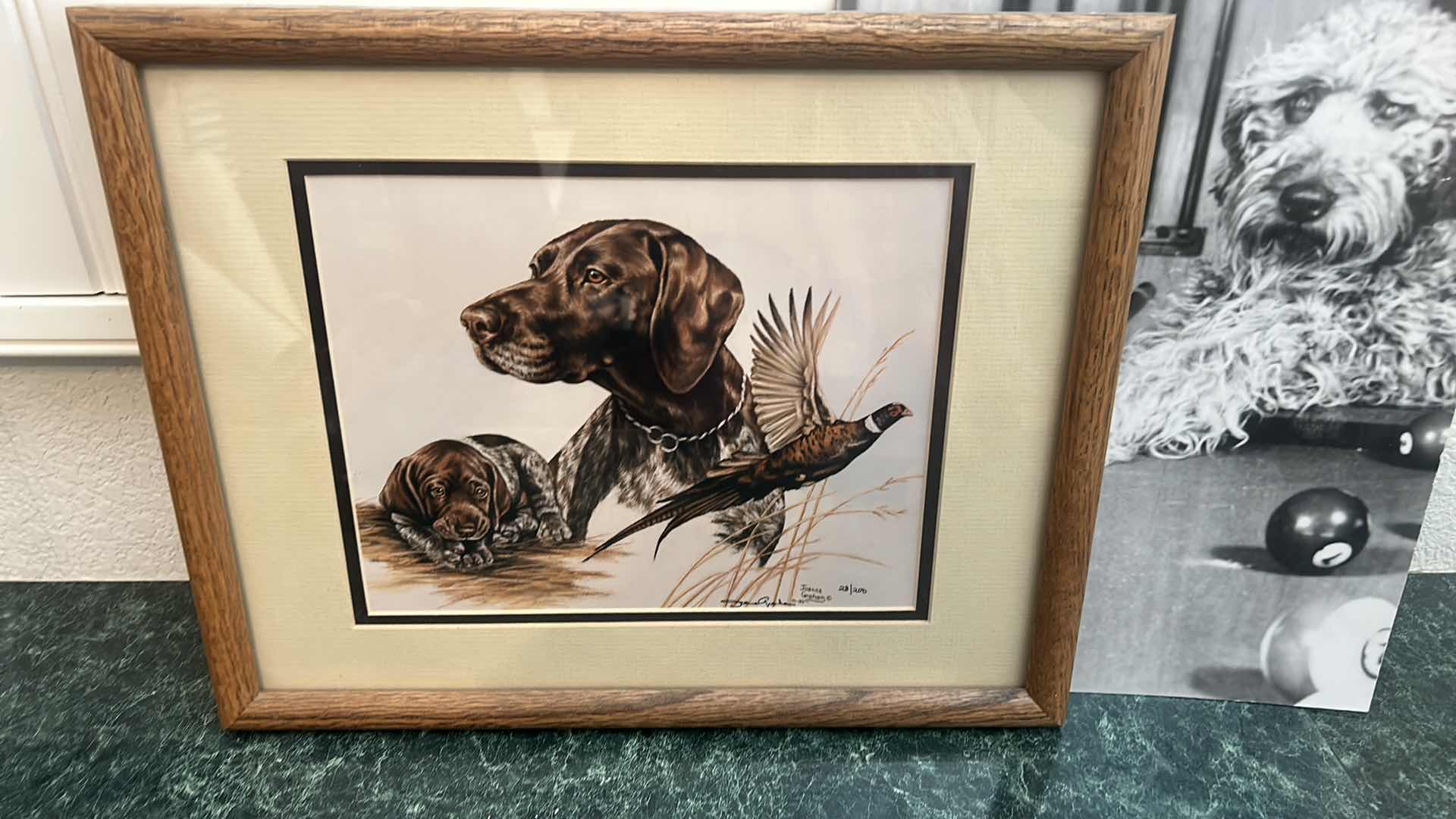 Photo 1 of FRAMED NUMBERED 23/200 SIGNED JOANNE GRAHAM “DOG” ARTWORK 15” x 12” AND COLLECTIBLES