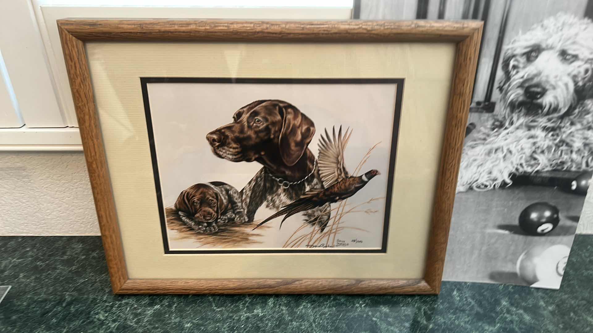 Photo 1 of FRAMED NUMBERED 23/200 SIGNED JOANNE GRAHAM “DOG” ARTWORK 15” x 12” AND COLLECTIBLES