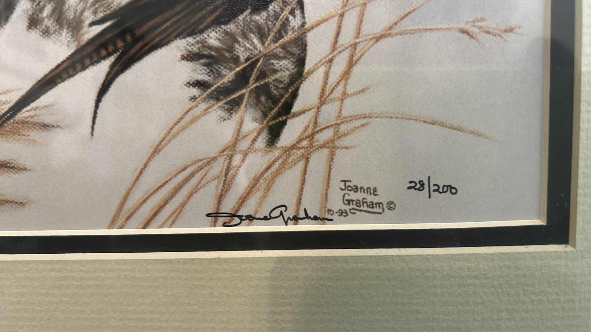 Photo 1 of FRAMED NUMBERED 23/200 SIGNED JOANNE GRAHAM “DOG” ARTWORK 15” x 12” AND COLLECTIBLES