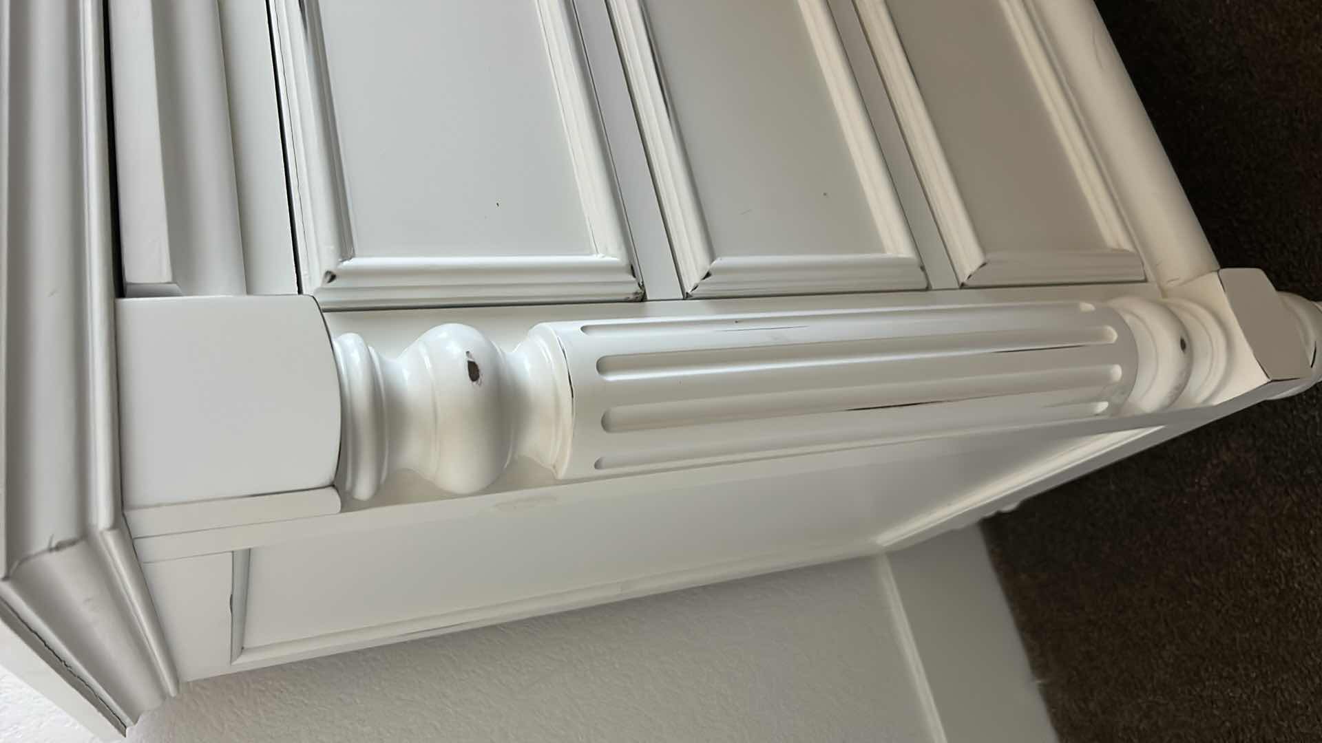 Photo 1 of DISTRESSED WHITE NEW CLASSIC HOME FURNISHING,INC 3 DRAWER NIGHTSTAND (LAMP SOLD SEPARATELY) 33” x 19” x 32 1/2”