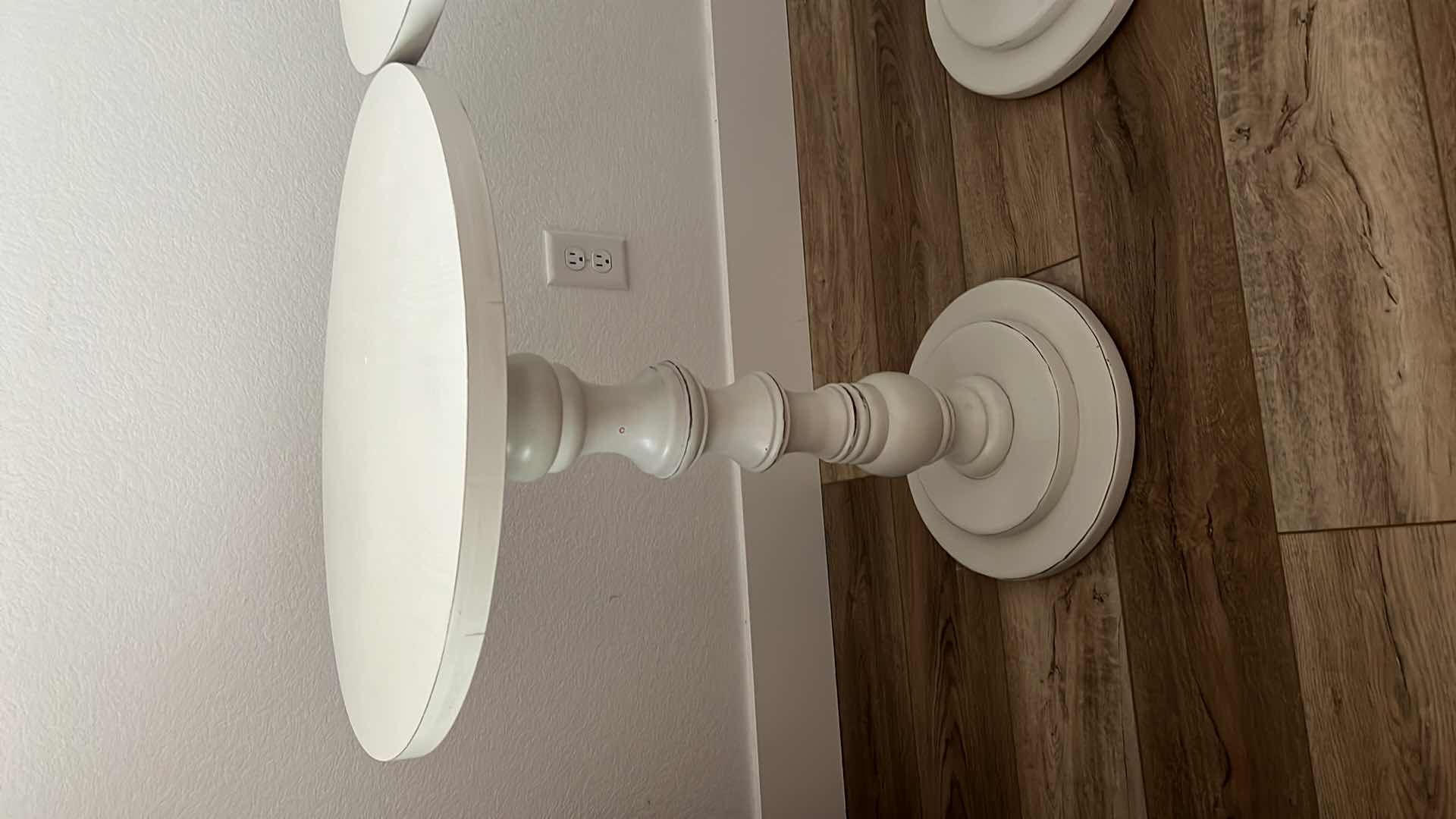 Photo 1 of FURNITURE-2 WHITE WOODEN PEDESTAL END TABLE SET 22“ x 28“.