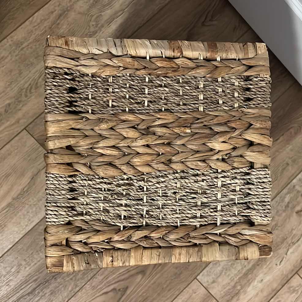 Photo 1 of HOME DECOR-WOODEN WOVEN BASKET WITH ATTACHED LID 12“ x 12“ x 18“.
