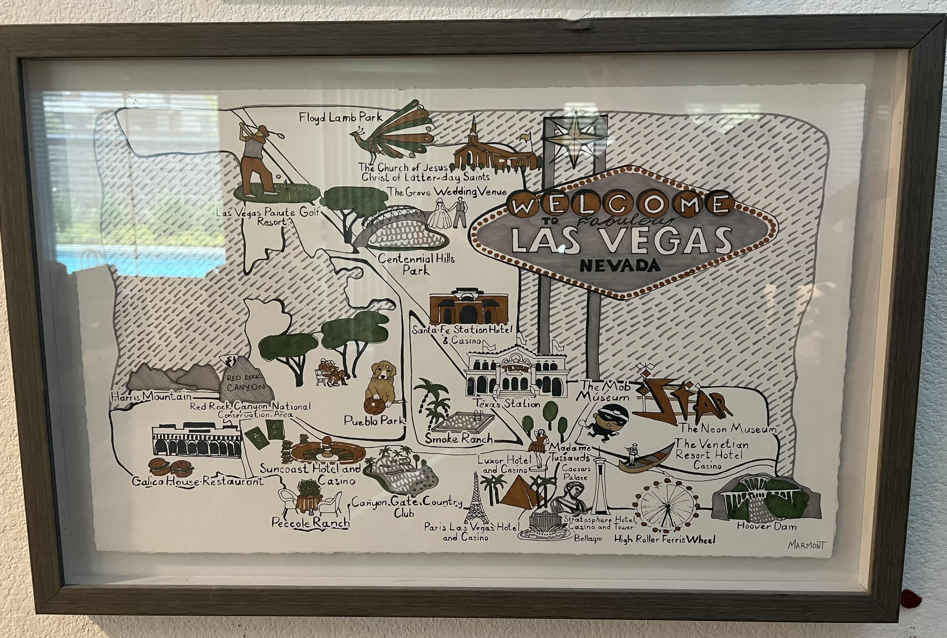 Photo 1 of WALL ART-GREY FRAMED LAS VEGAS MAP 24“ x 16“. HOME SWEET HOME WOODEN SIGN 15” x 6”. ROUND ALUMINUM WALL PLANTER WITH FAUX PLANTS.