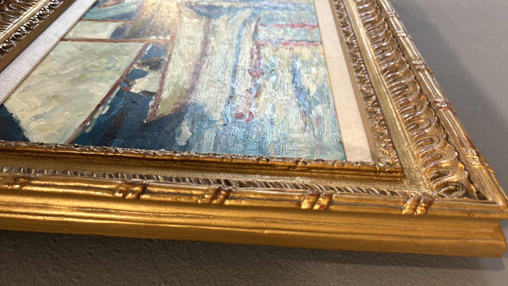 Photo 1 of GOLD, ORNATE FRAMED, OIL ON CANVAS, “SAILBOAT ON THE SEA” ARTWORK , 25" X H 21".