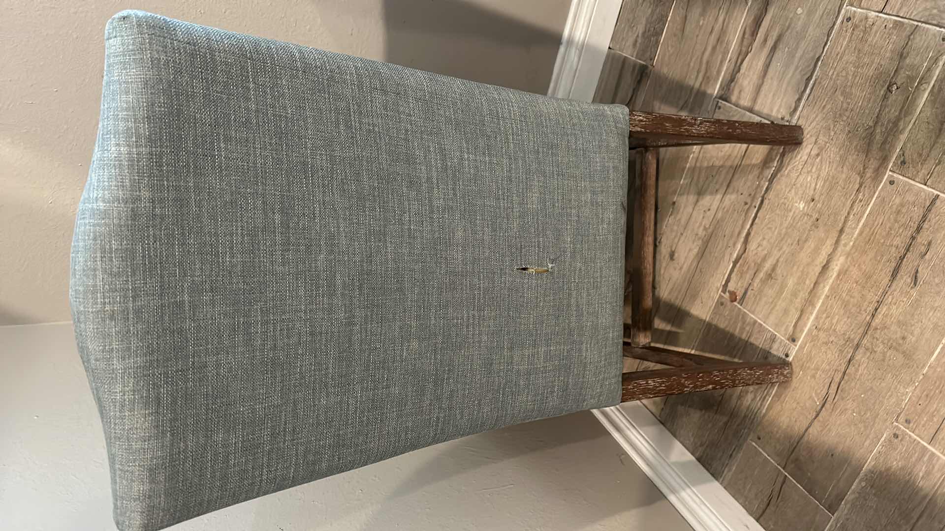 Photo 1 of SIDE CHAIR BLUE LINEN FABRIC WITH WOOD LEGS