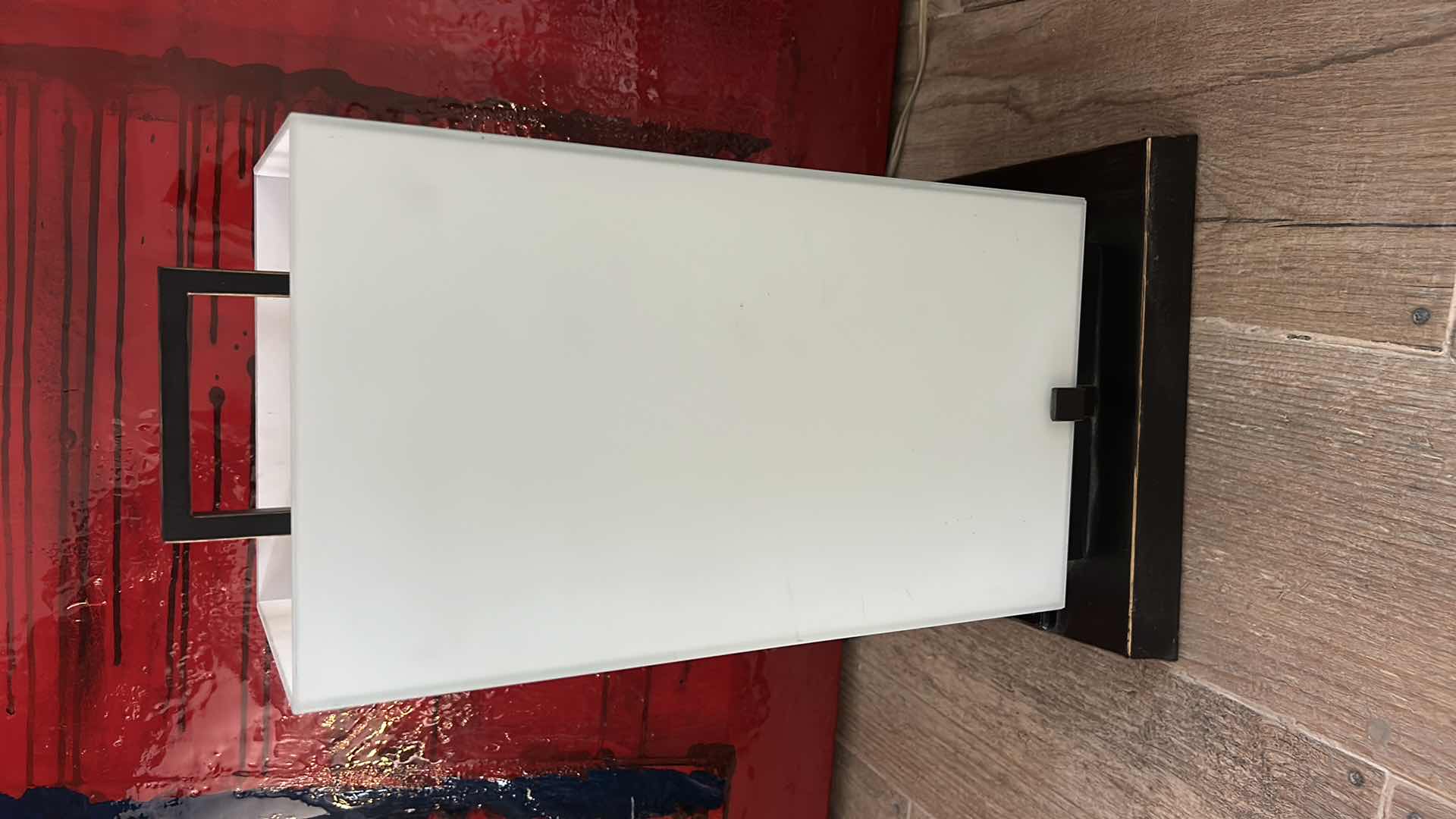 Photo 1 of MODERN BLACK METAL LAMP WITH MILKY GLASS SHADE H18.5”