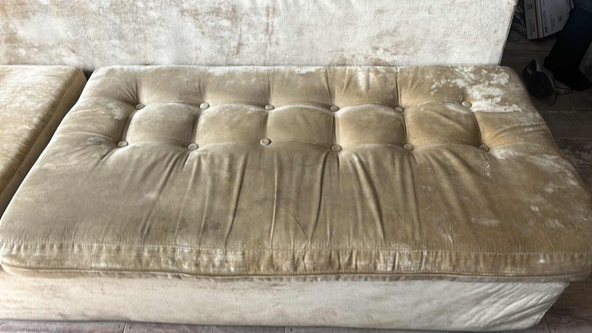 Photo 1 of 99.5" LONG X H 30” GOLD VELVET LOUNGER SOFA.