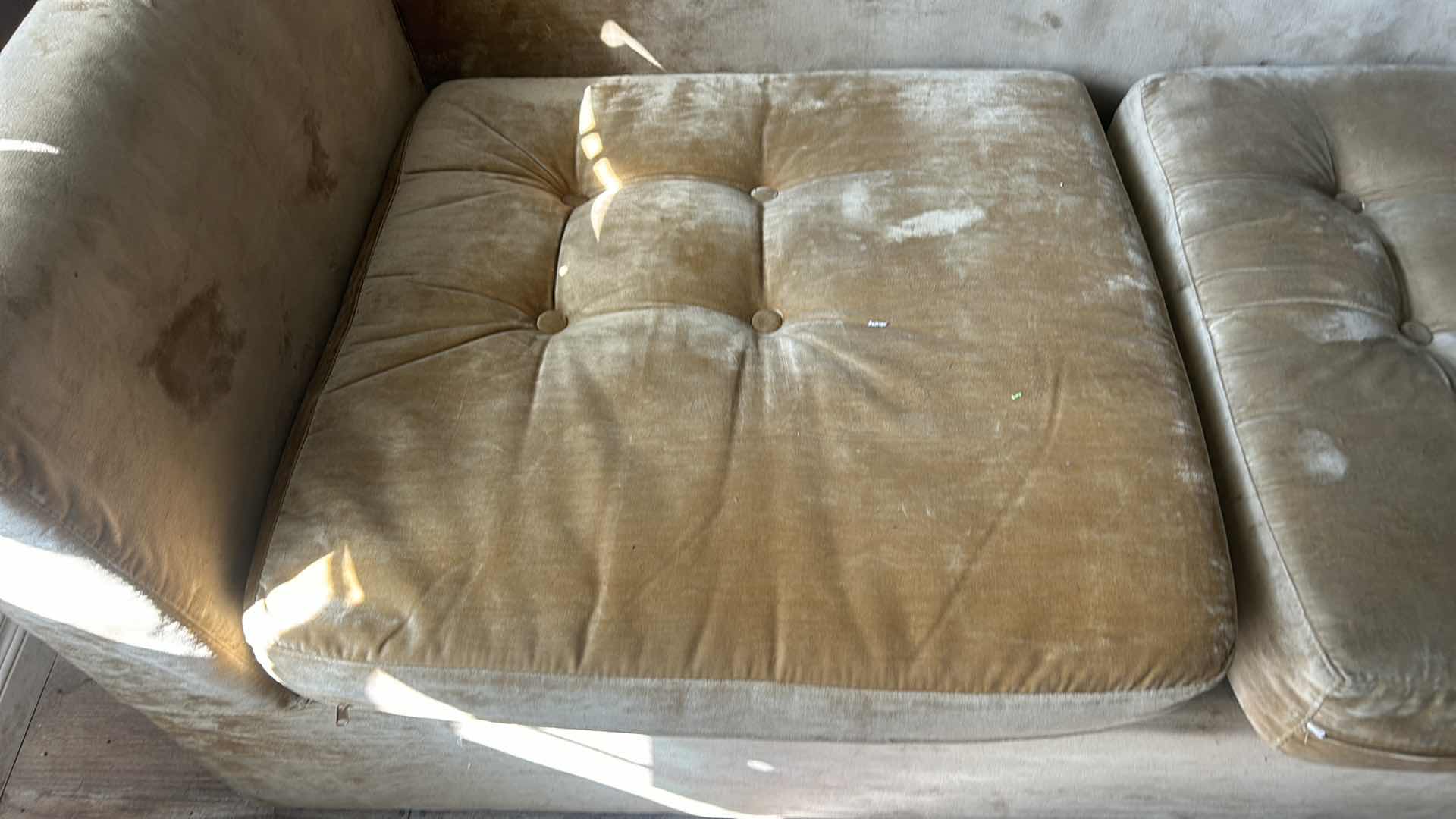 Photo 1 of 99.5" LONG X H 30” GOLD VELVET LOUNGER SOFA.