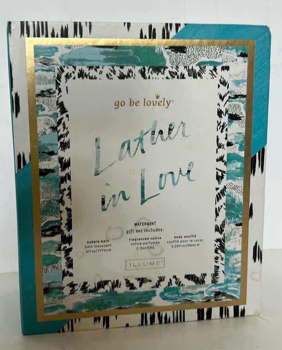 Photo 1 of GO BE LOVELY, LATHER IN LOVE, WATER MINT, GIFT BOX, BUBBLE BATH, FRAGRANCE, VOTIVE, AND BODY SOUFFLE.