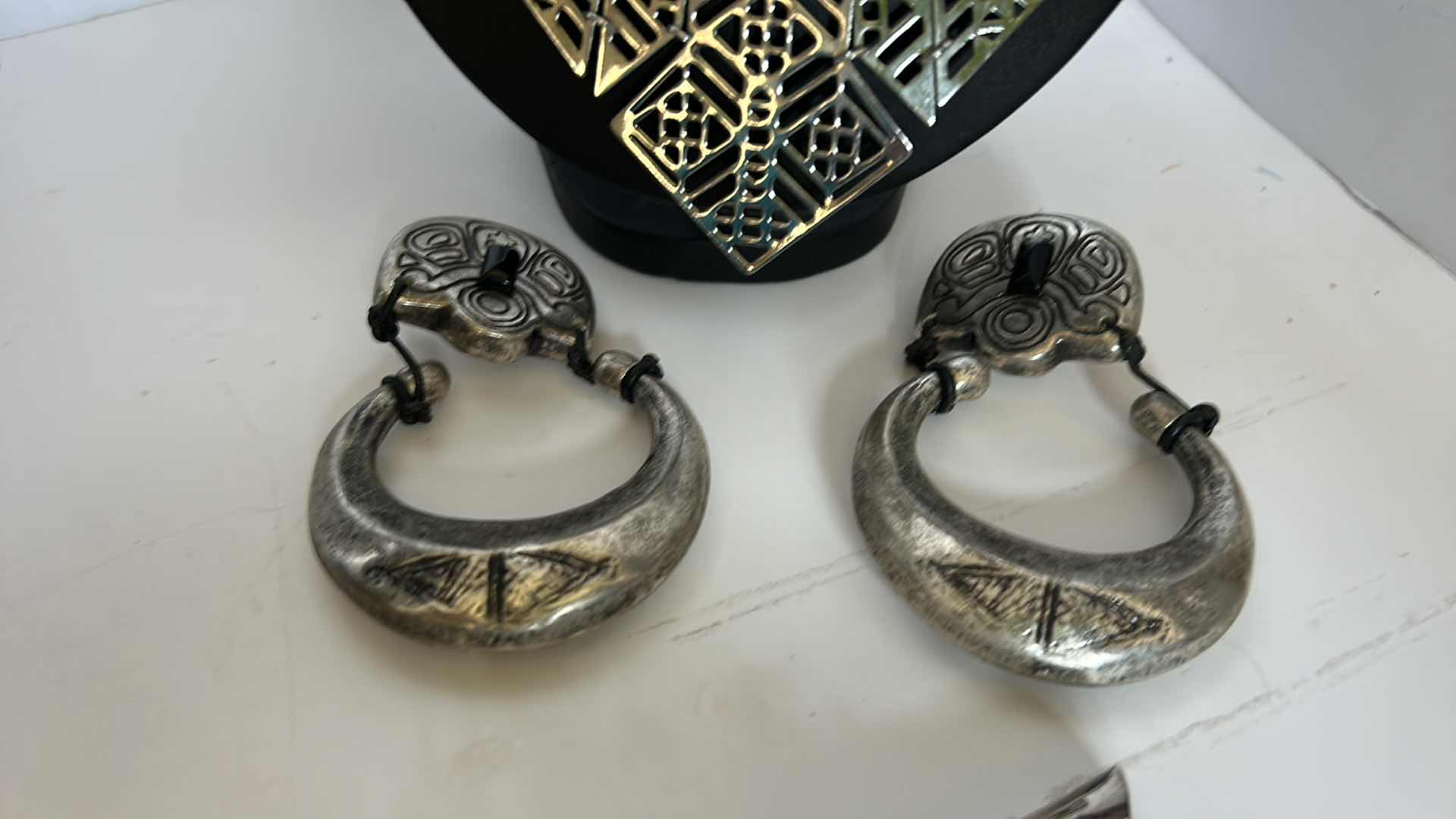 Photo 1 of COSTUME JEWELRY, ONE NECKLACE, TWO PAIRS OF EARRINGS, AND A BARRETTE.