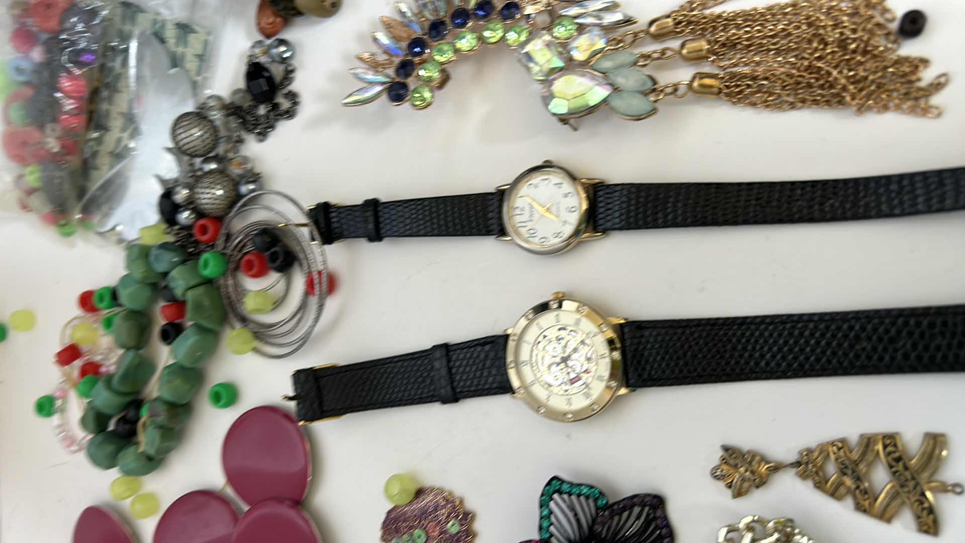 Photo 1 of COSTUME JEWELRY PIECES - 2 WATCHES, JEWELRY MAKING PIECES AND MORE
