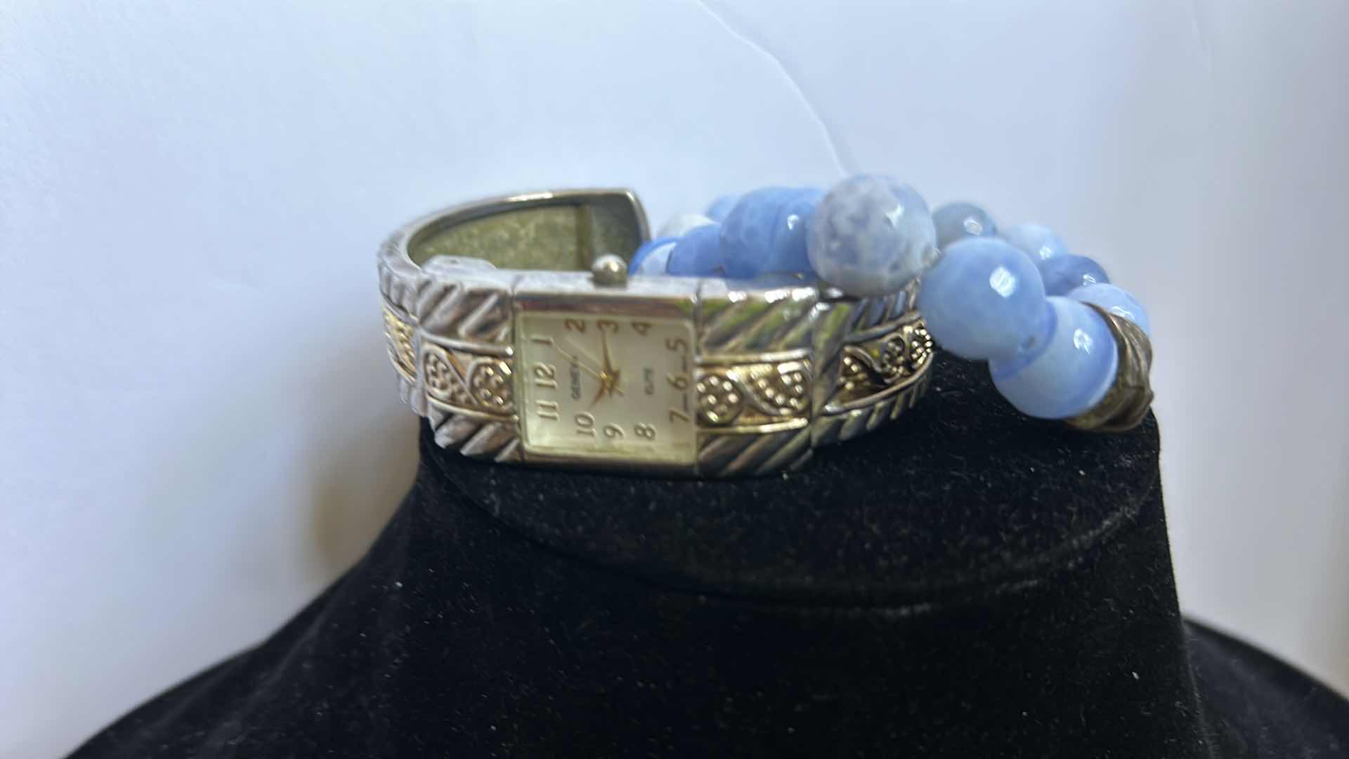 Photo 1 of GENEVA ELITE WATCH BRACELET AND BLUE STONE STRETCH BRACELET.
