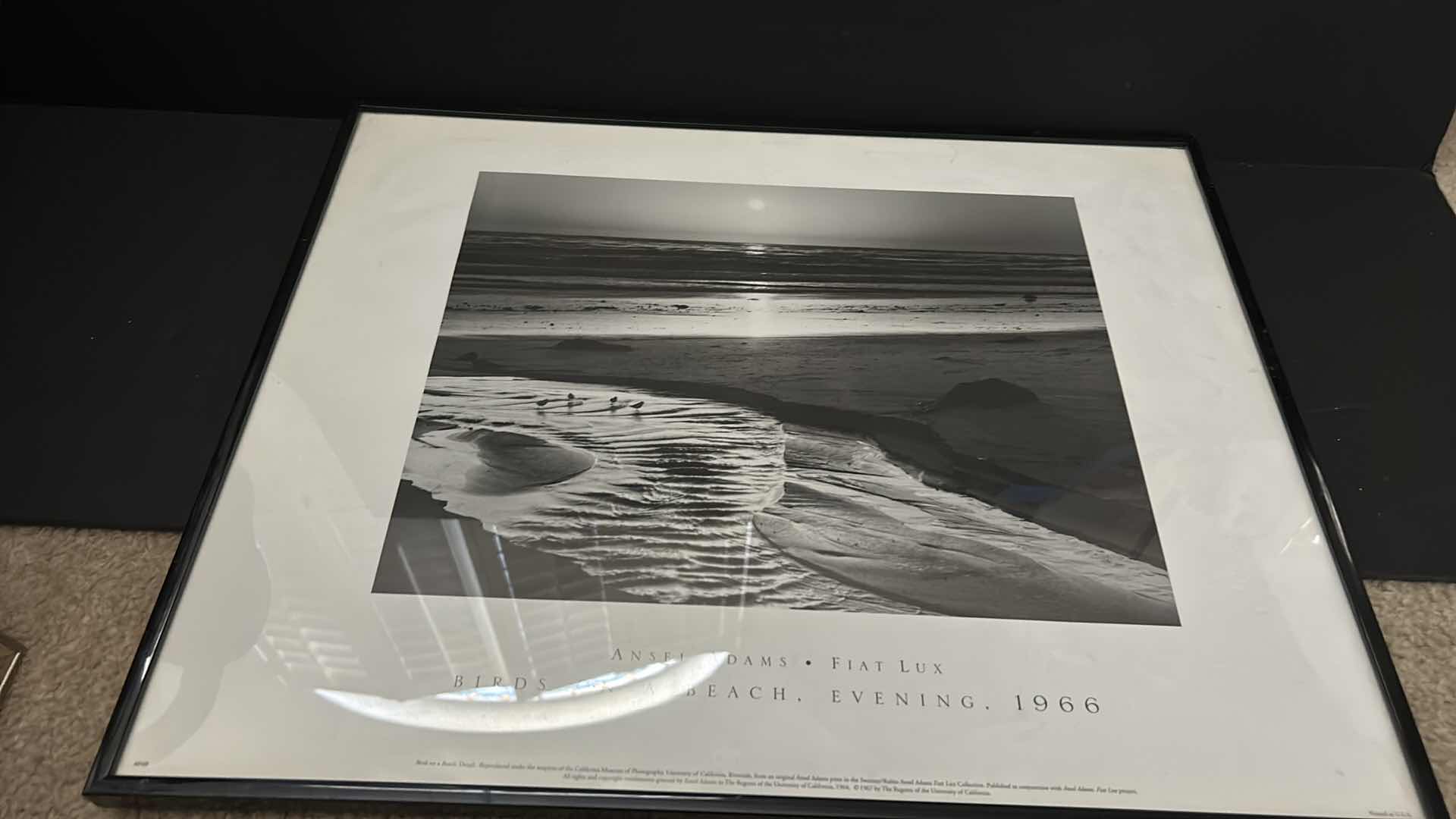 Photo 1 of FRAMED ANSEL ADAMS, FIAT LUXE, BIRDS ON A BENCH, EVENING 1966 PHOTOGRAPH, ARTWORK 20 1/4” x H16 1/2”.