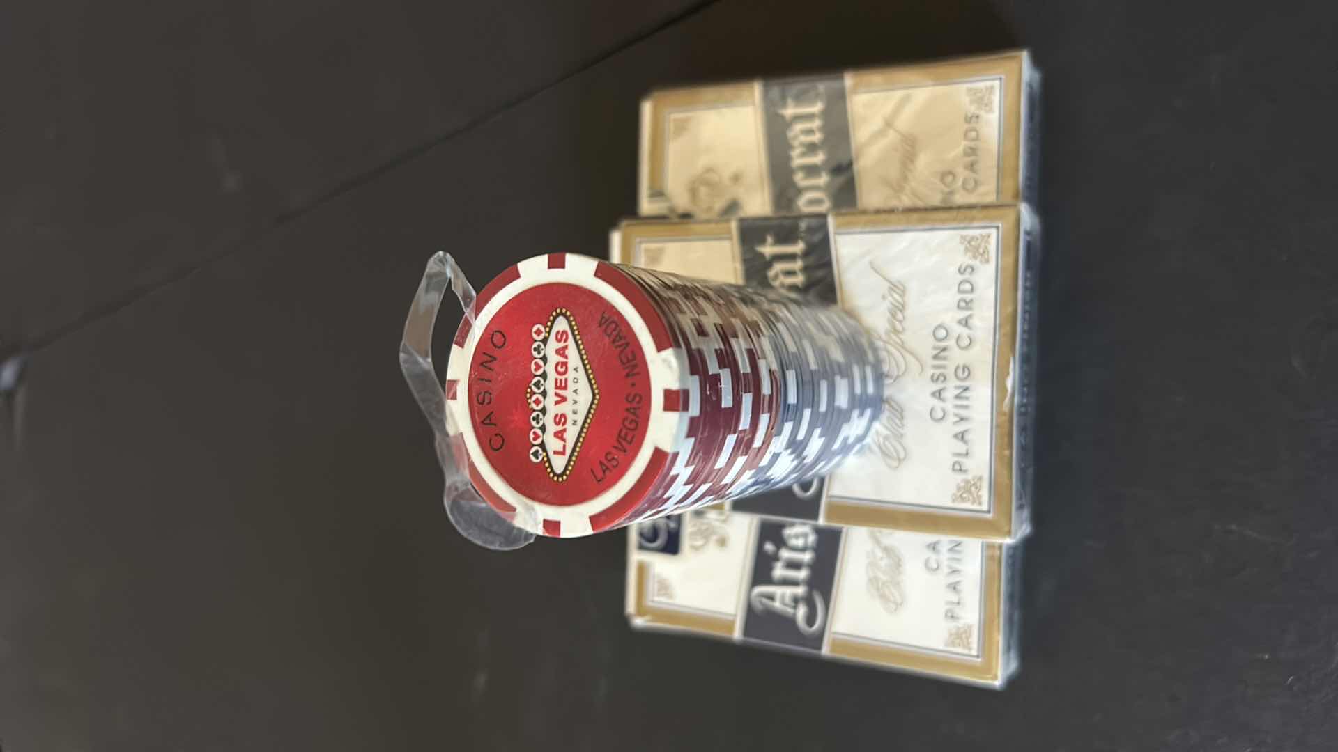 Photo 1 of 3 PACKS LAS VEGAS CASINO PLAYING CARDS AND STACK OF CHIPS