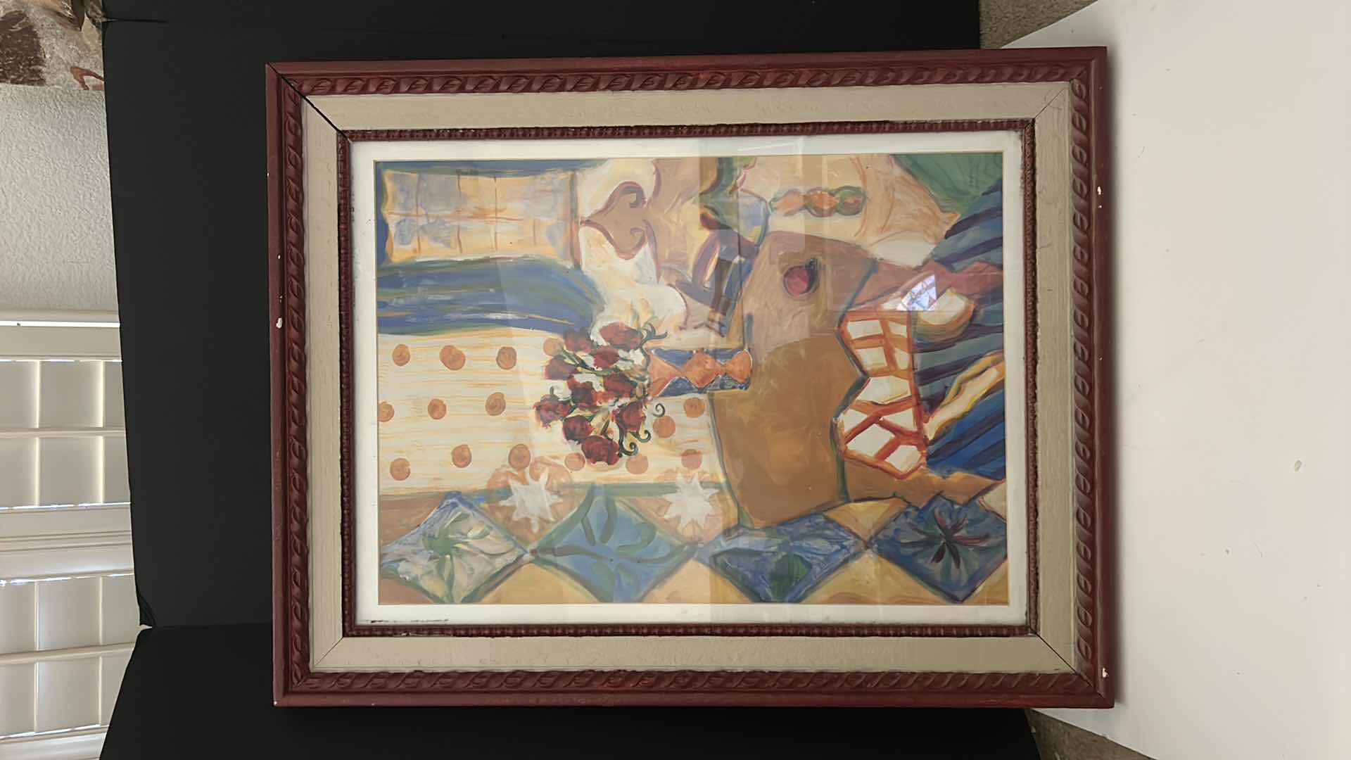 Photo 1 of HEAVY RED WOOD FRAMED “STILL LIFE” ARTWORK. 24.5” x 32”