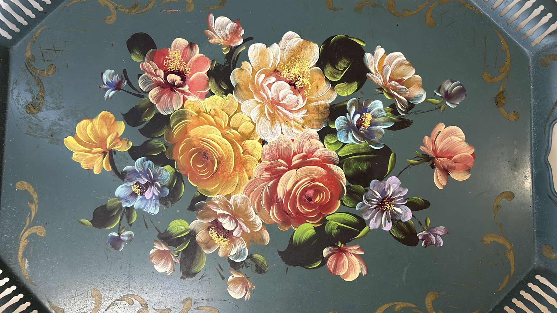 Photo 1 of VINTAGE HAND-PAINTED METAL TRAY, 2’X18”