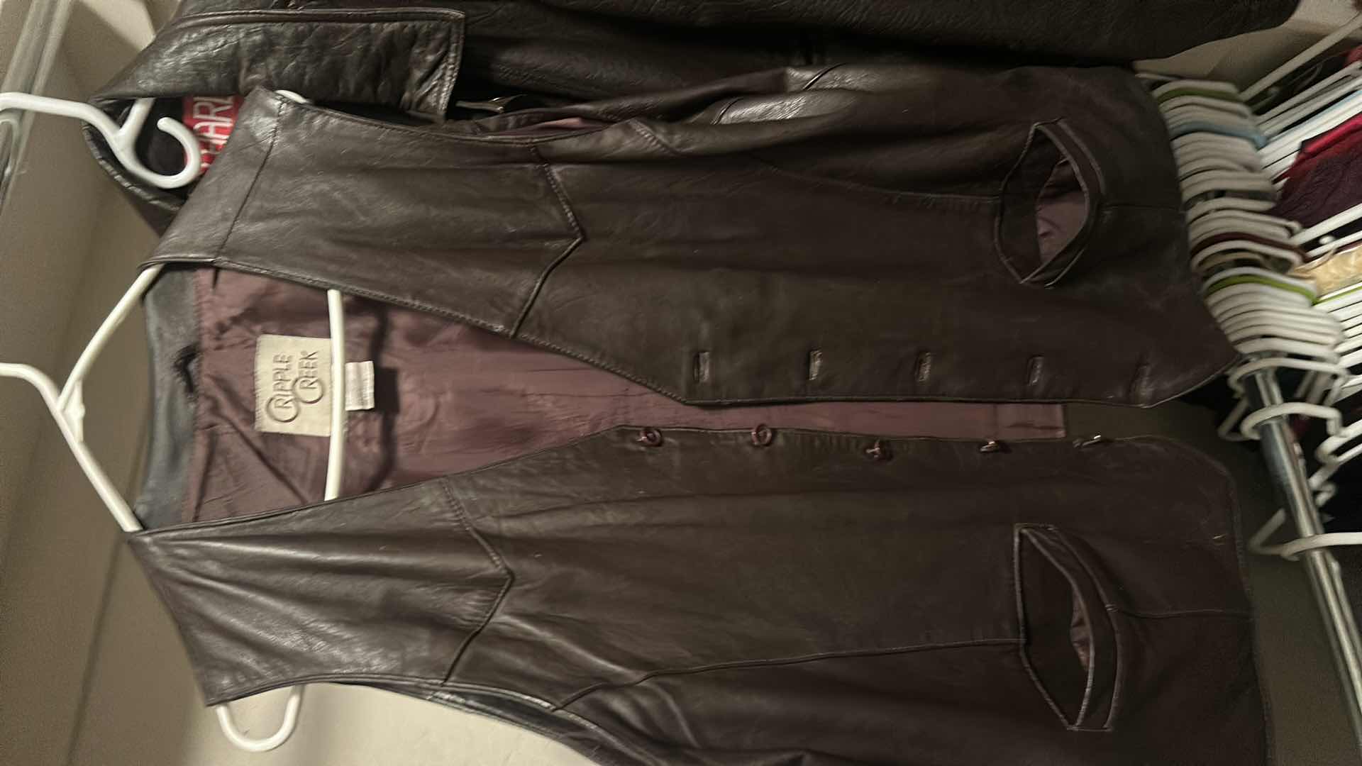 Photo 1 of MEN’S LEATHER VEST SIZE 2XL. MEN’S LEATHER JACKET SIZE 42.