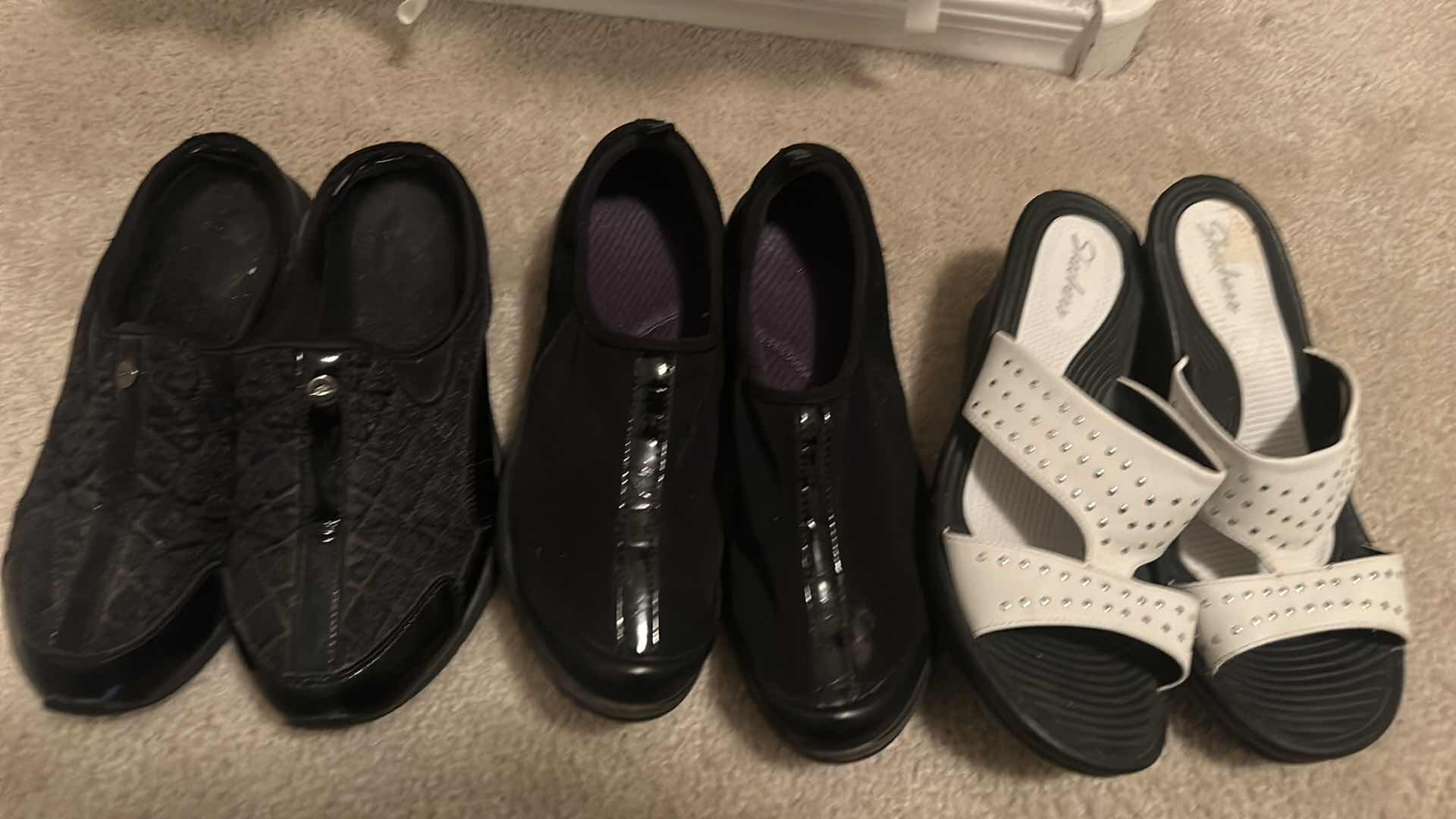 Photo 1 of SEVEN PAIRS OF LADY SHOES, SIZE 8-9, AND SHOE HANGER.