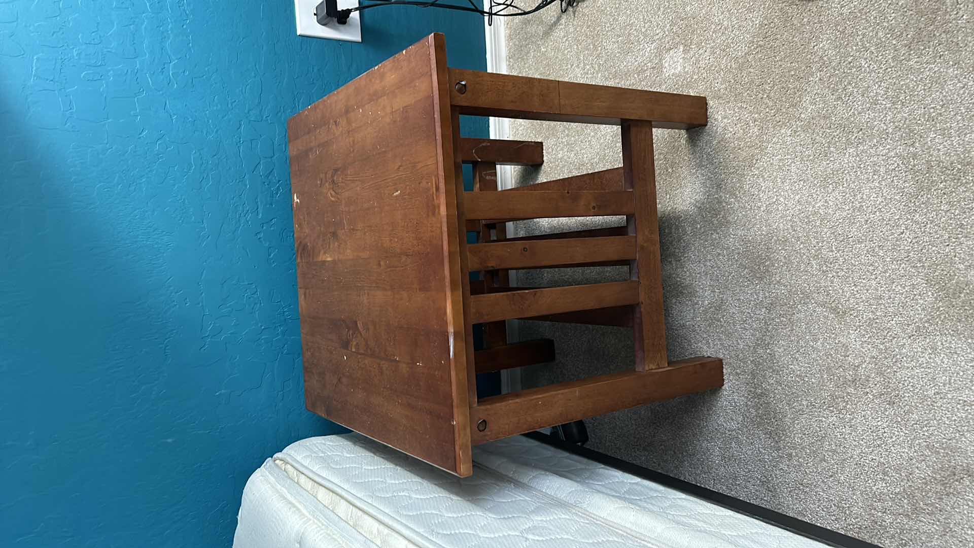 Photo 1 of 2 - SMALL WOOD TABLES, 20” X 20” X 20”.