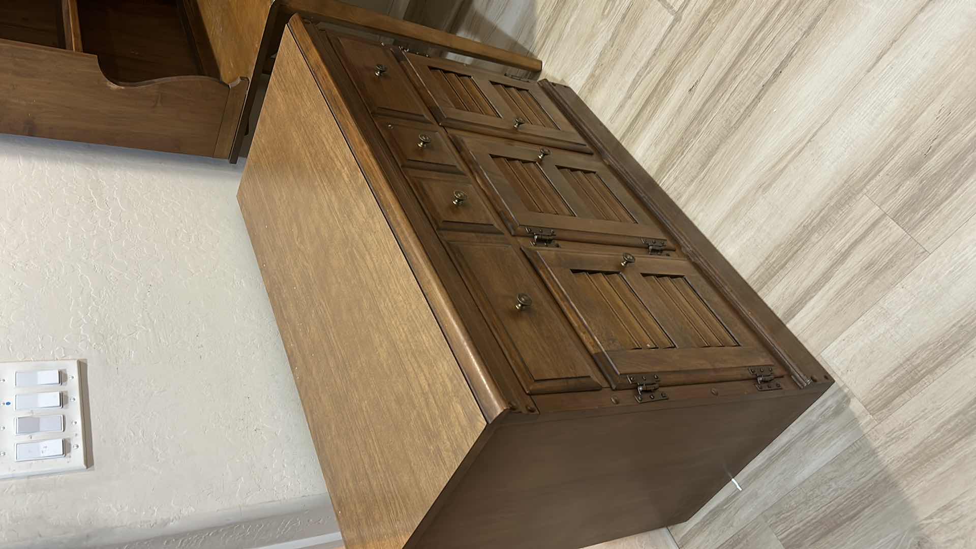 Photo 1 of VINTAGE HAYWOOD WAKEFIELD ONE-DRAWER, THREE-DOOR WOOD CABINET. 
40“ x 19 1/2“ x H 31”