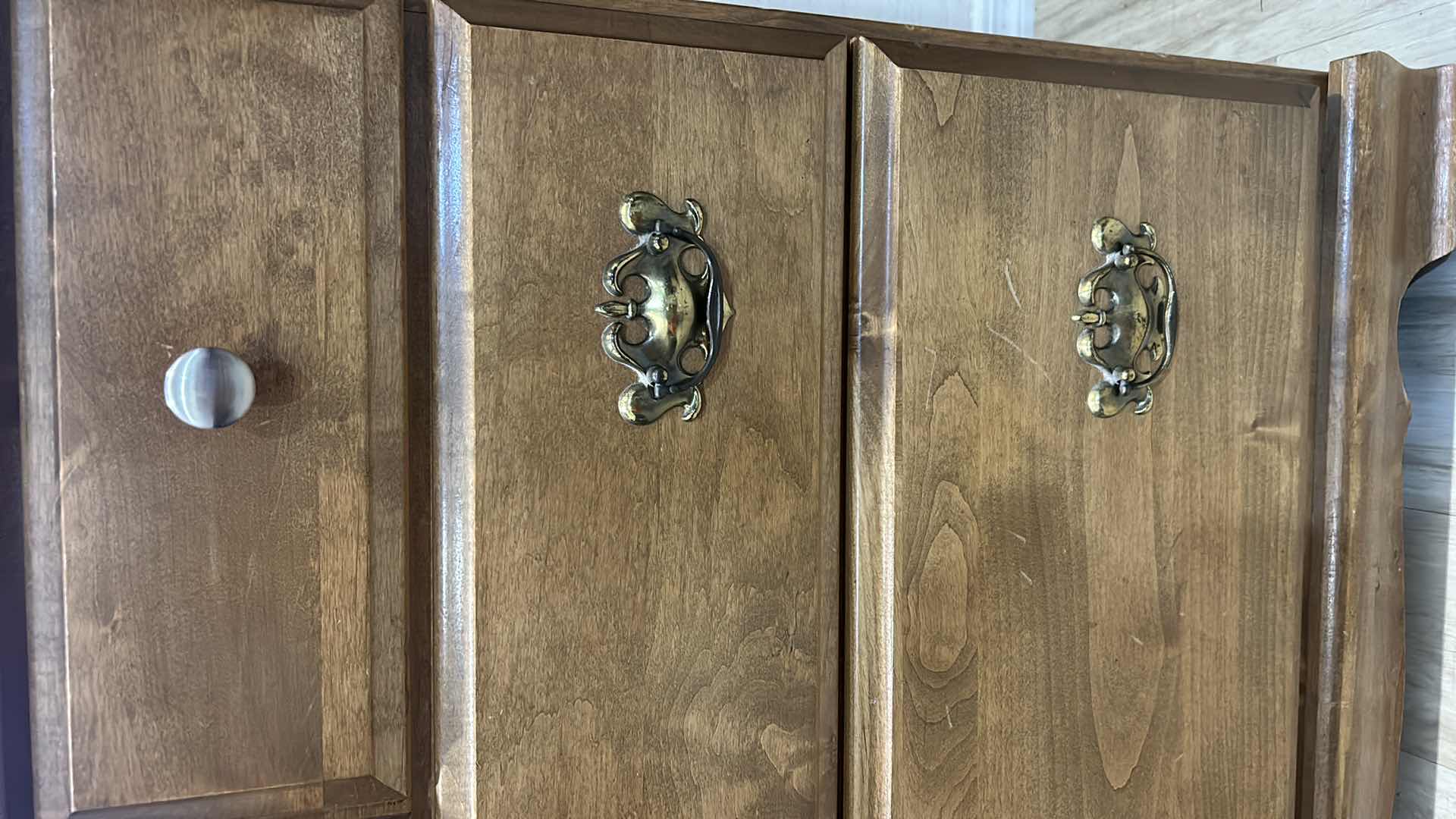 View 4 of SMALL VINTAGE 3-DRAWER WOOD CABINET. 30”X18”XH30.5”.