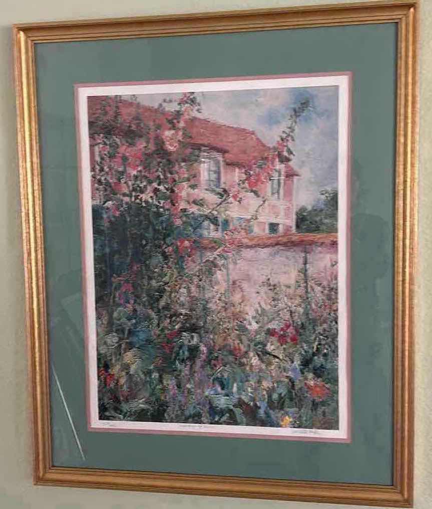 Photo 1 of GOLD FRAMED HENRIETTA MILAN “MEMORIES OF MONET 1991” FIVE COLOR OFFSET NUMBERED AND SIGNED ARTWORK WITH COA (IMAGE SIZE 29” X 21 1/2”.) APPRAISAL $400-$500