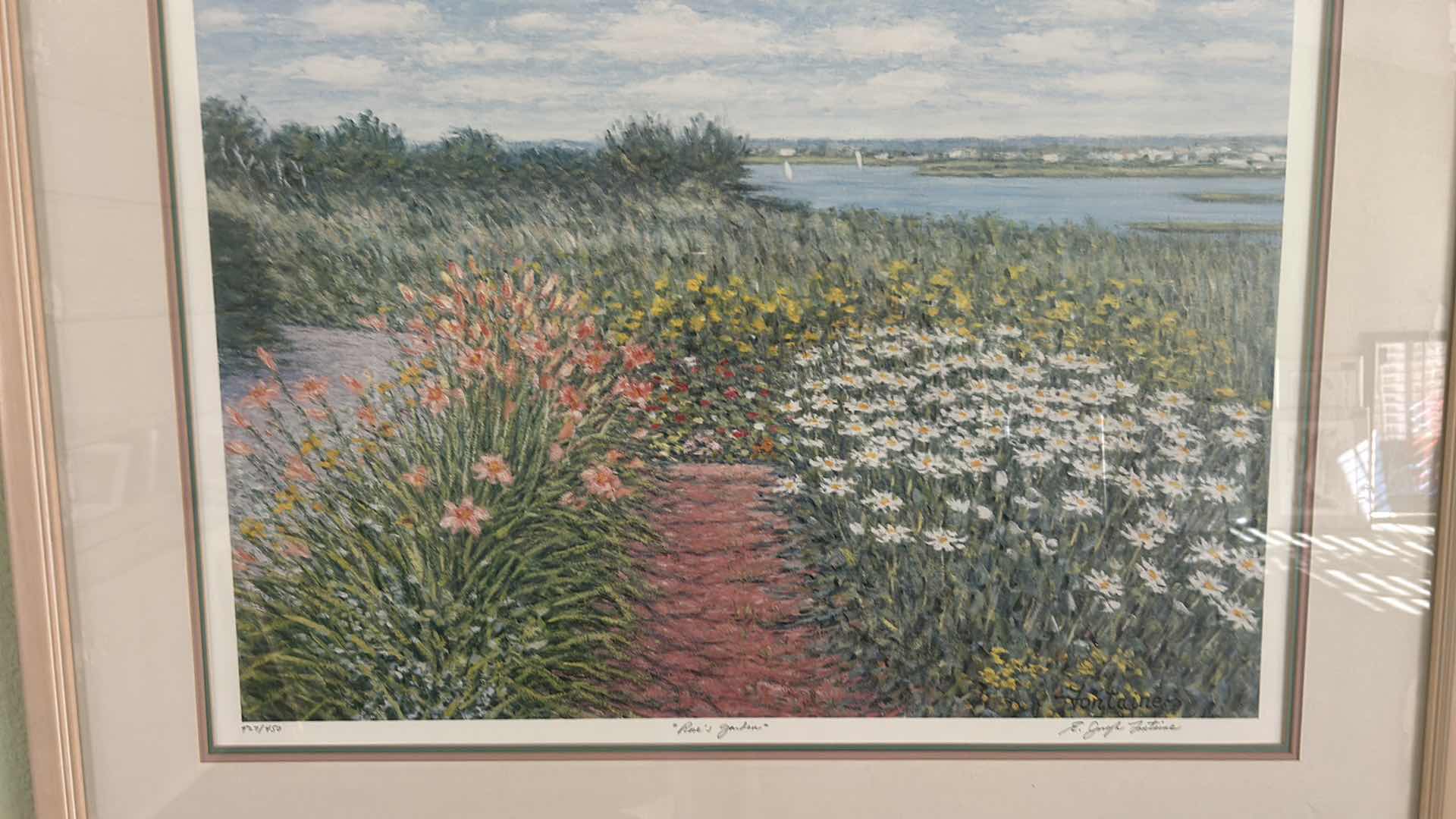 Photo 1 of WOOD-FRAMED, FOUR COLOR OFFSET, “ROSE’S GARDEN 1991”, BY E JOSEPH FONTAINE, IMAGE SIZE 21” X 28”. WITH COA APPRAISAL $400 -500