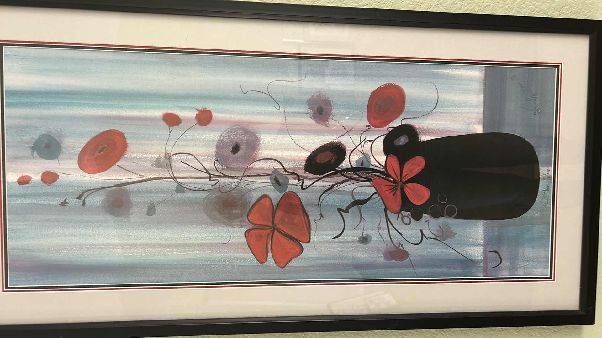 Photo 1 of BLACK CONSERVATION FRAMED WITH ACRYLIC GLAZING “EBONY VASE”FLORAL ARTWORK NUMBERED AND SIGNED 19” X 38 1/4”.