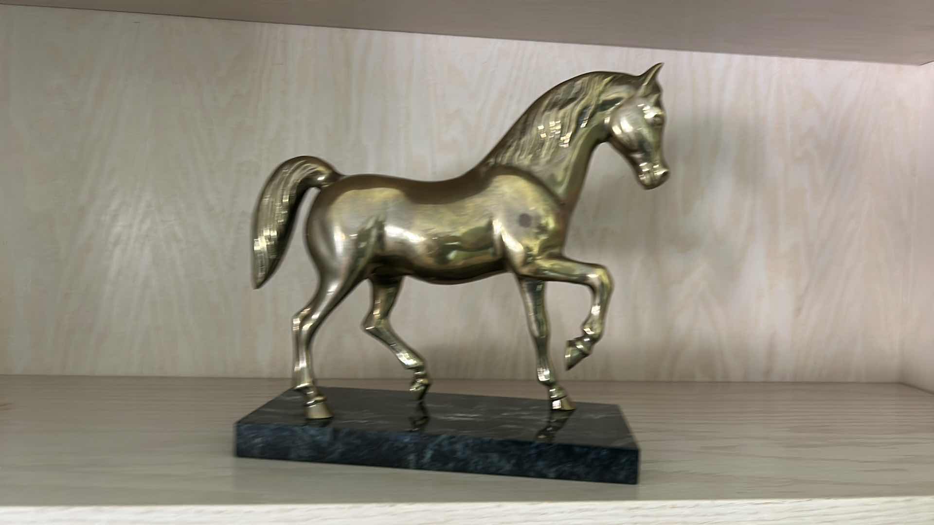 Photo 1 of BRASS HORSE ON MARBLE BASE H9”