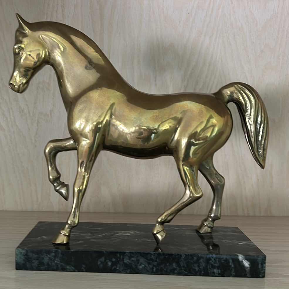 Photo 1 of BRASS HORSE ON MARBLE BASE H9”