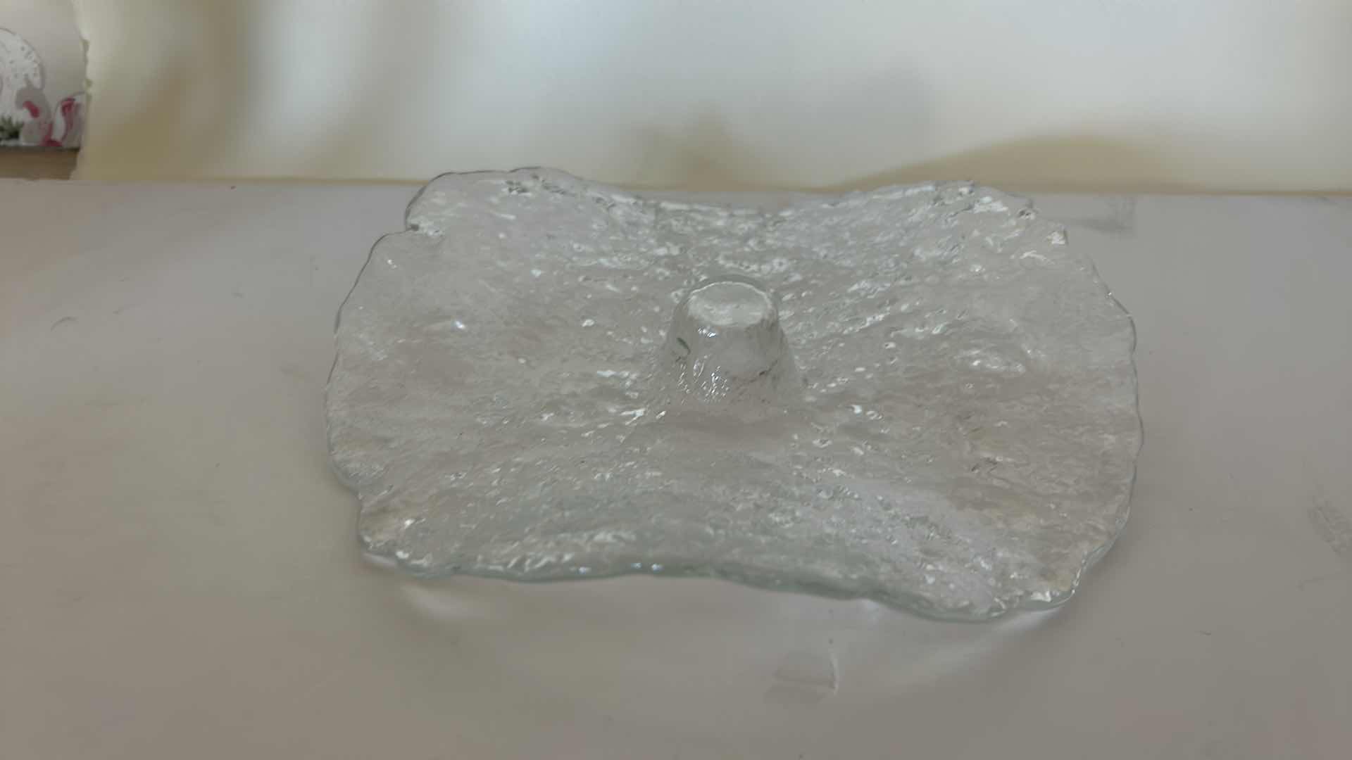 Photo 1 of PUKEBERG SWEDEN GLACIAL GLASS CANDLE HOLDER 8” x H1”