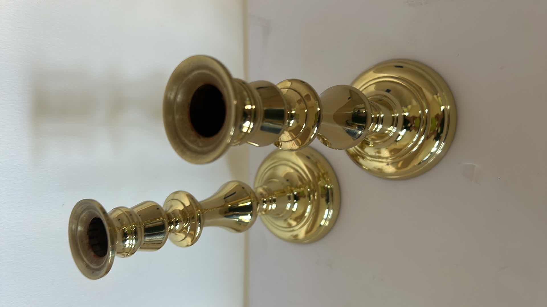 Photo 1 of 2- HEAVY MID CENTURY MADE IN AMERICA BALDWIN FORGED POLISHED BRASS CANDLEHOLDERS H8”