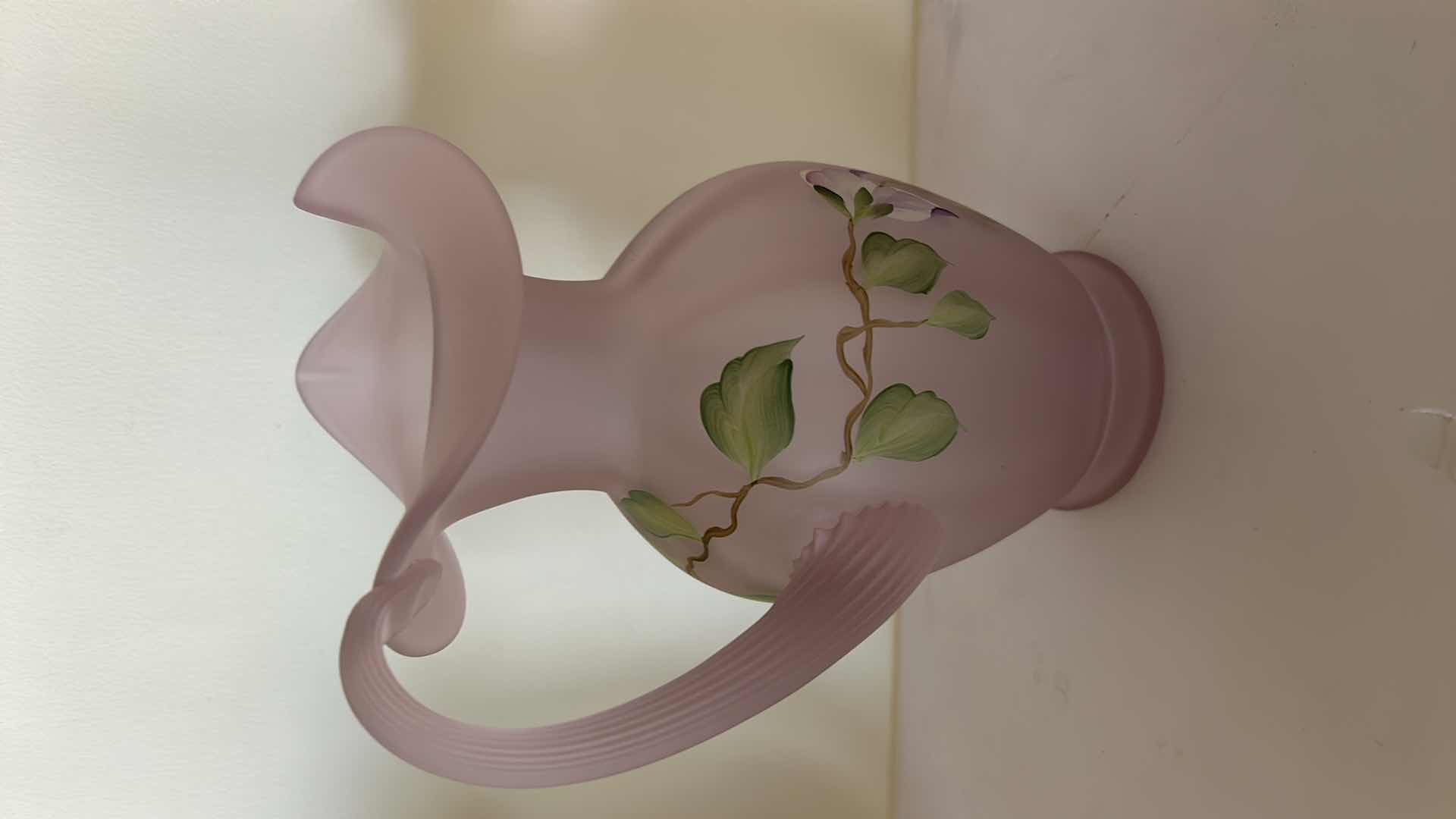 Photo 1 of FENTON HANDPAINTED PINK CHIFFON FLOWERED PITCHER H8.75”