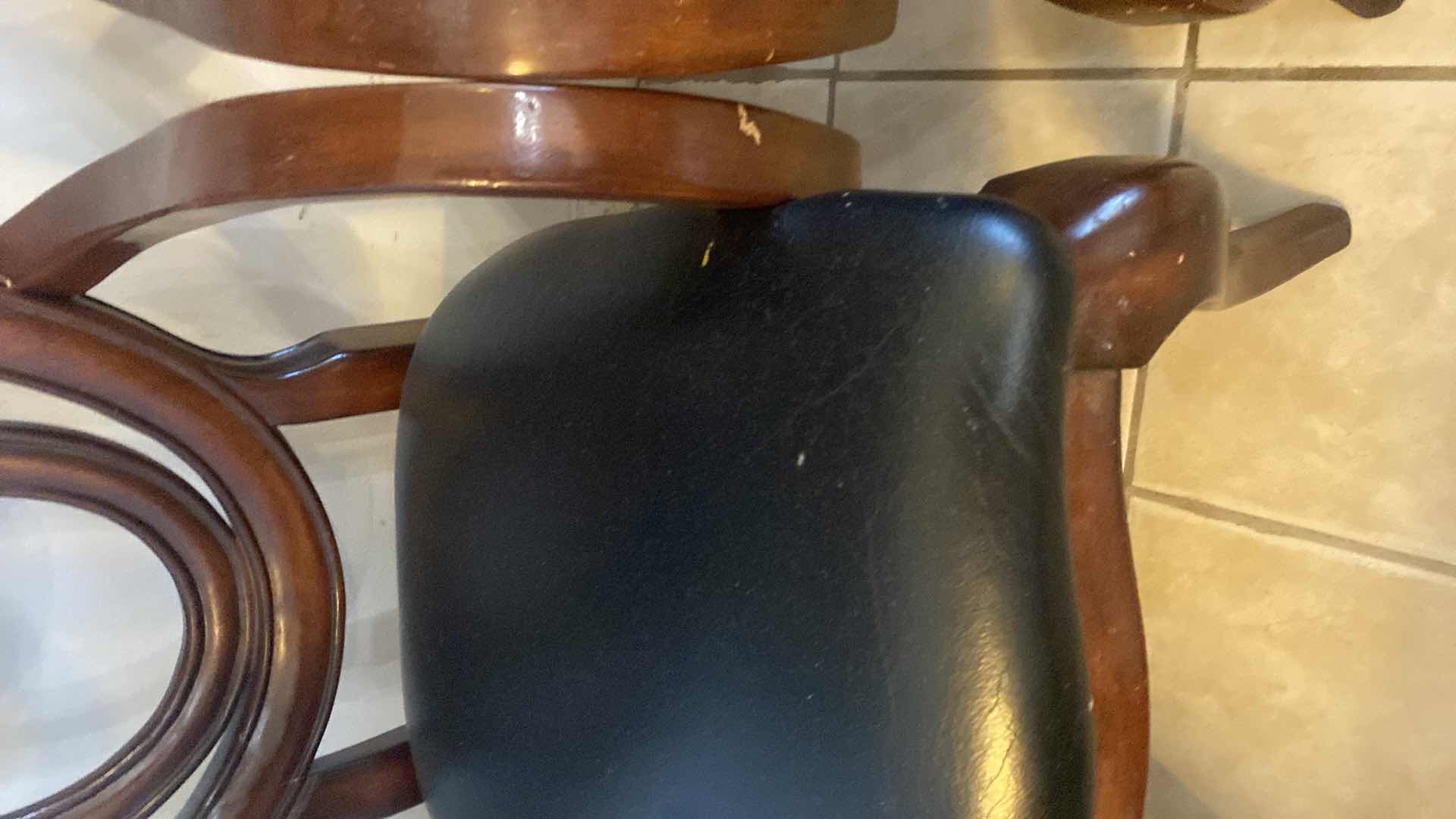 Photo 2 of 3 CHAIRS -1990’s REGENCY STYLE WOOD & BONDED LEATHER ARM CHAIR