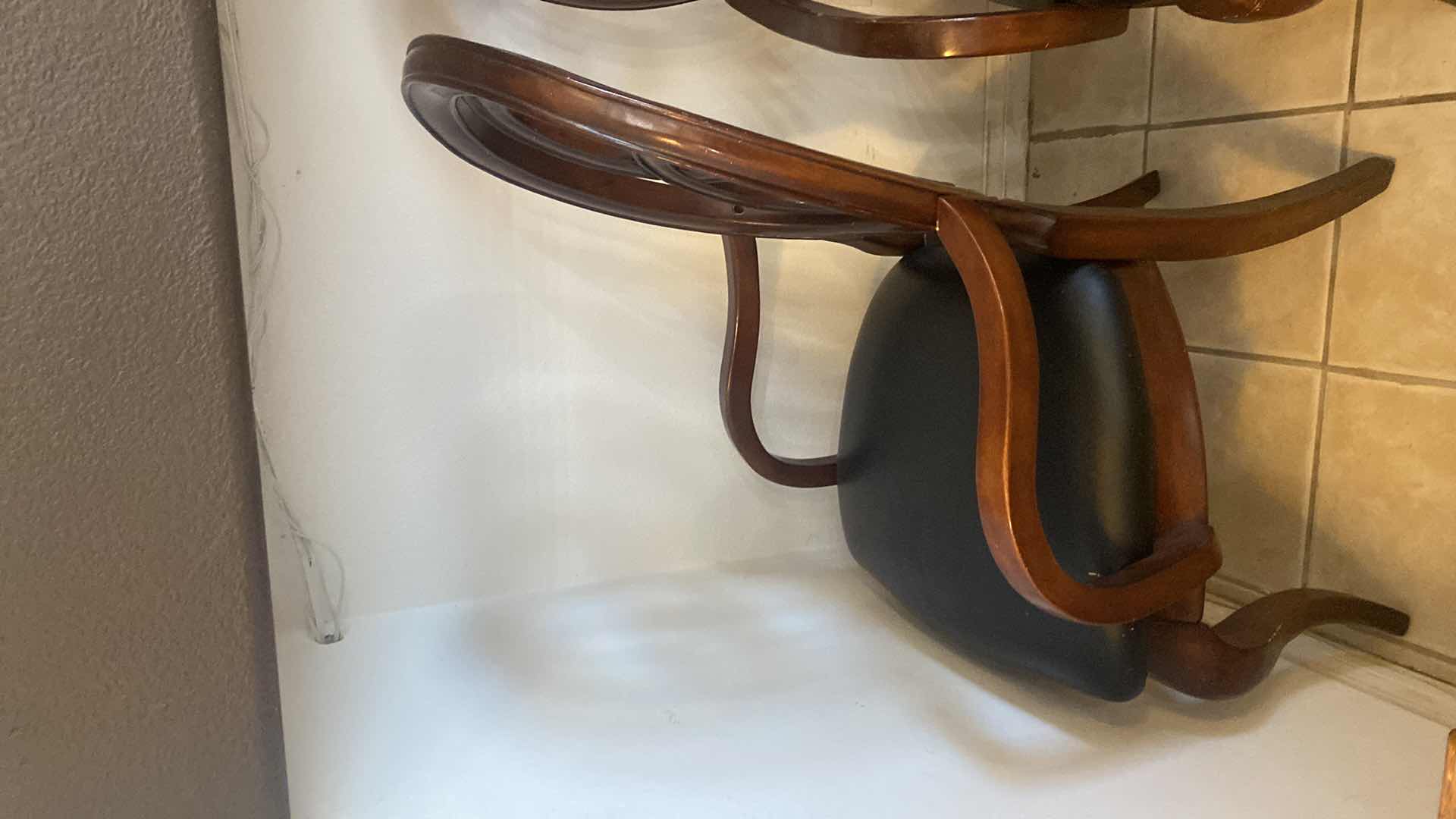 Photo 5 of 3 CHAIRS -1990’s REGENCY STYLE WOOD & BONDED LEATHER ARM CHAIR