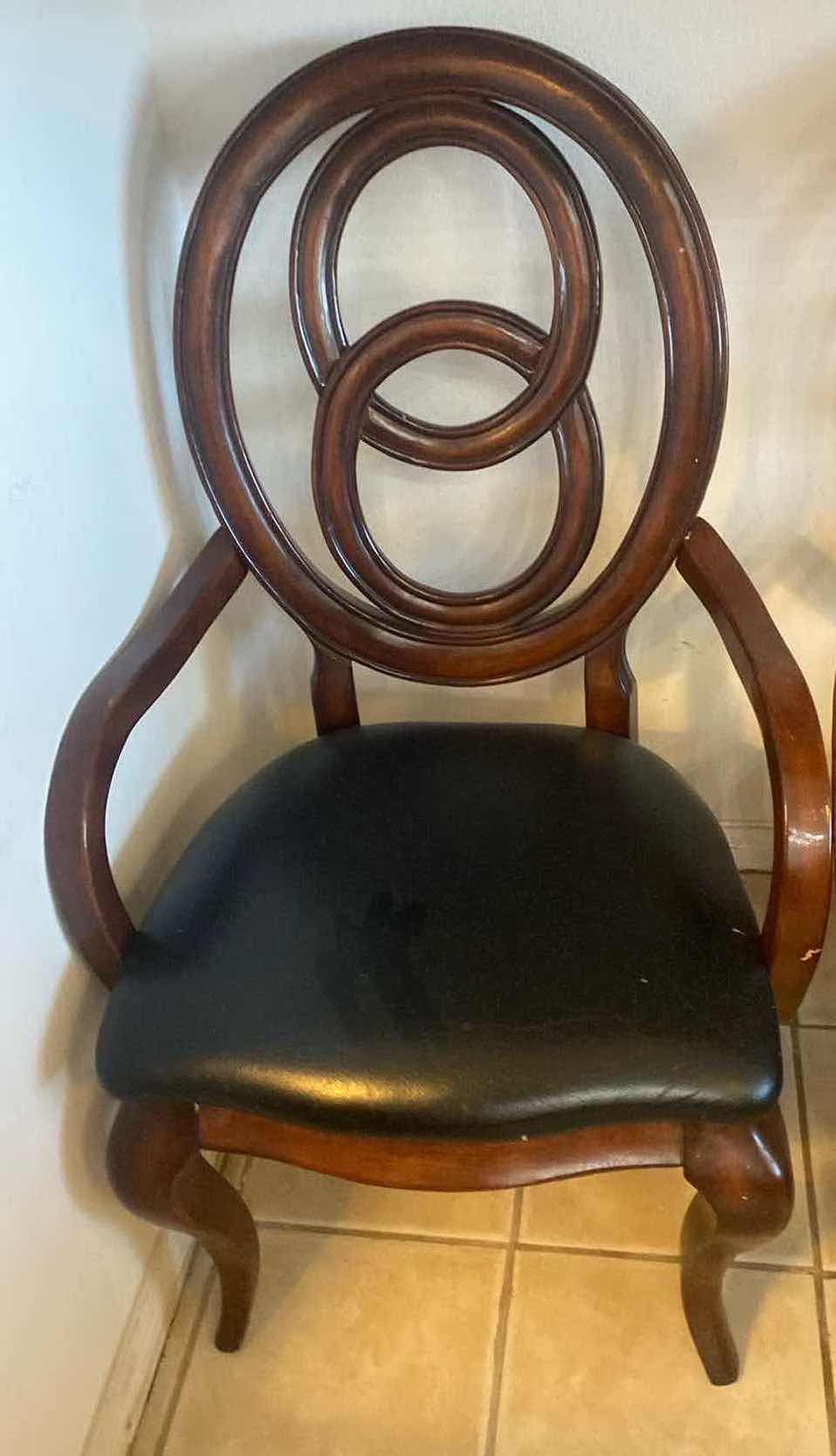 Photo 10 of 3 CHAIRS -1990’s REGENCY STYLE WOOD & BONDED LEATHER ARM CHAIR