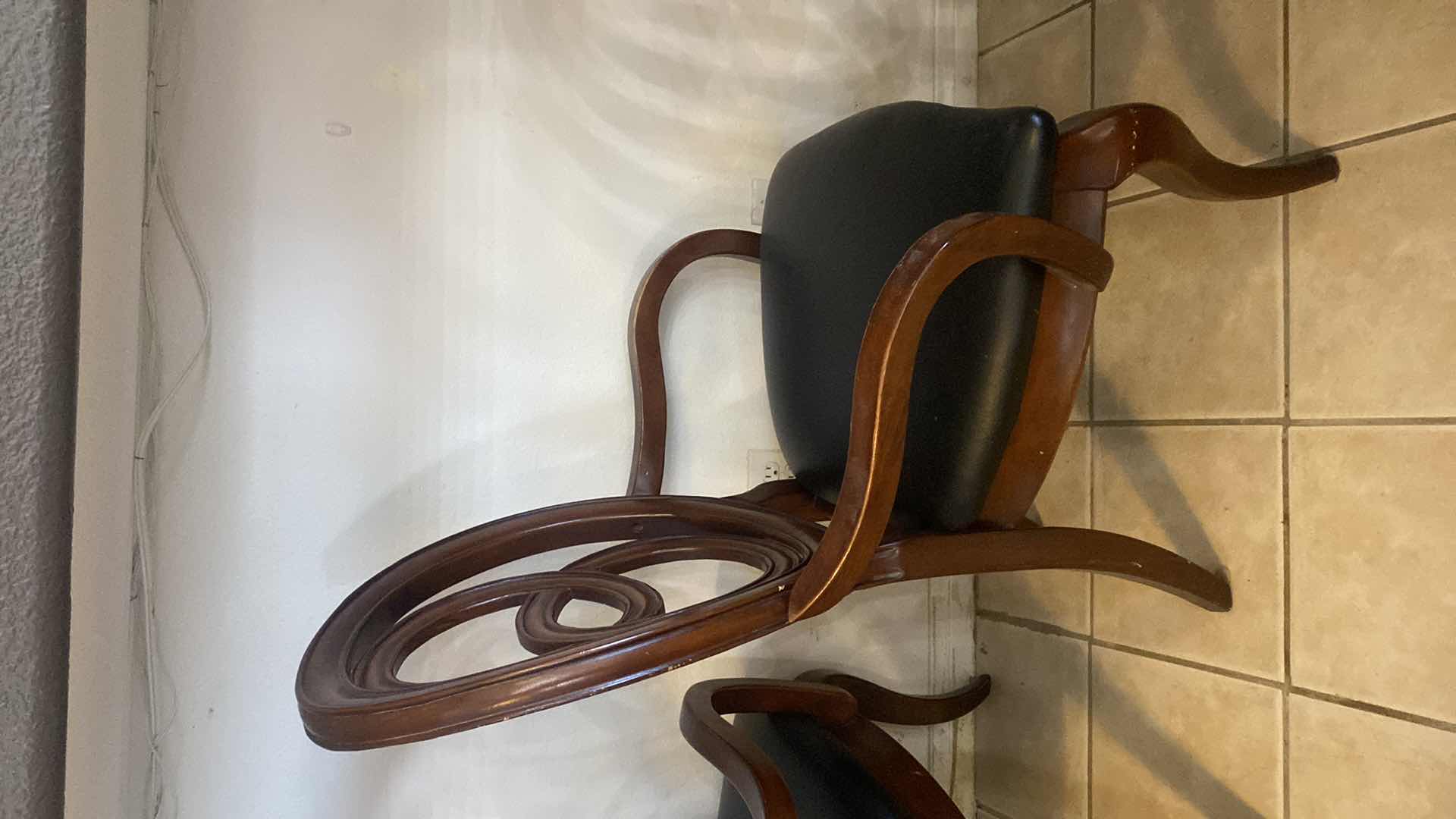 Photo 1 of 1990’s REGENCY STYLE WOOD & BONDED LEATHER ARM CHAIR