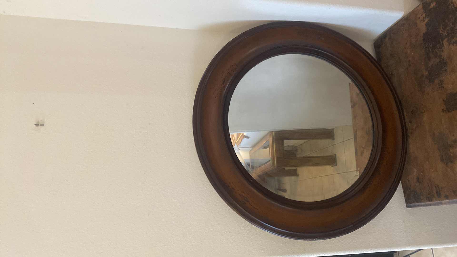 Photo 3 of 32” WOOD VENEER FRAMED BEVELED MIRROR